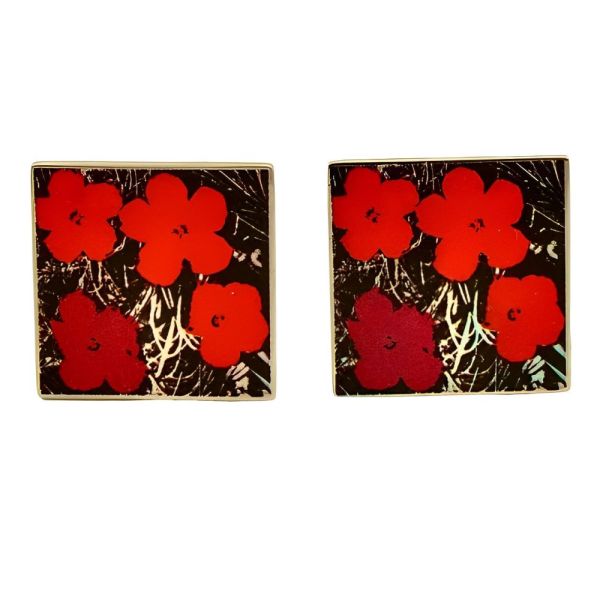 Andy Warhol Silver Plated Pink and Red Flower Cufflinks
